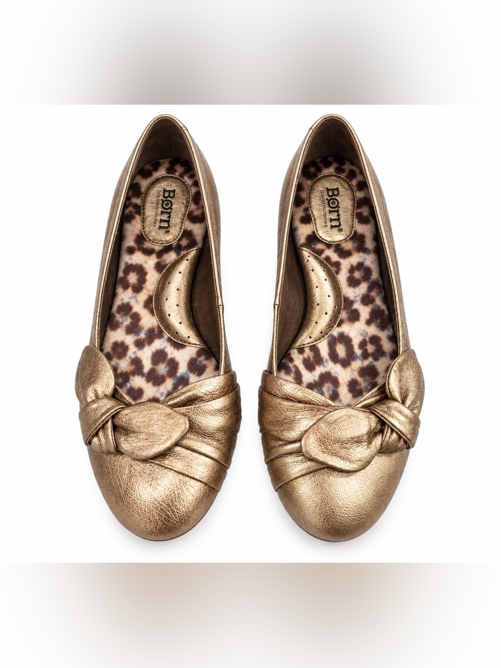 Born Metallic Gold Knot Ballet Flats - Women's Leather Size 7 Comfort Shoes